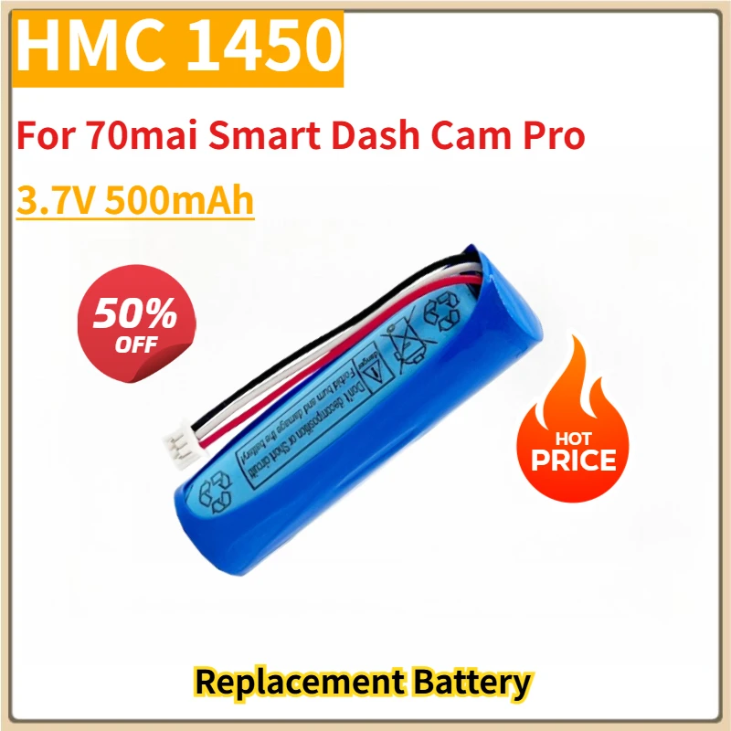

New Replacement Battery 3.7V 500mAh HMC 1450 For 70mai Smart Dash Cam Pro