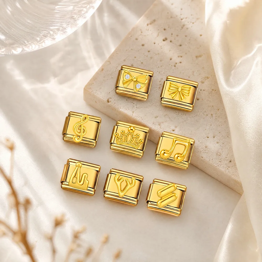 GEMOSA Exquisite Music Crown Bows Italian Link fit 9mm Charm for Making Beads DIY Fashion Bracelets Stainless Steel Jewelry