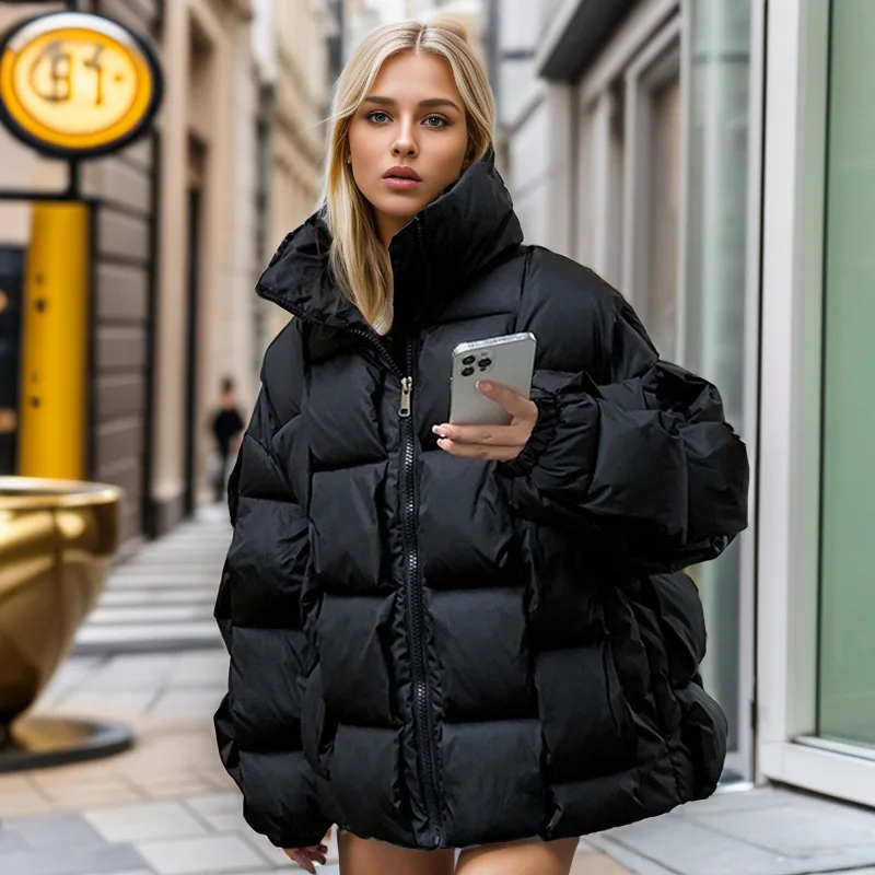 Europeu e americano inverno nova chegada 3d malha moda jaqueta de algodão elegante e na moda unisex para baixo e casaco de algodão