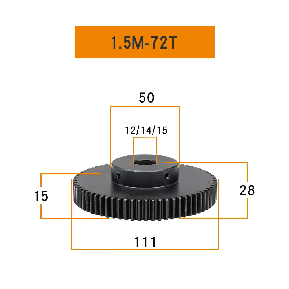 Imagem -03 - Spur Gear 1.5 M70 72t Diâmetro 10 12 15 16 17 19 20 25 mm Motor Gear Sc45 Aço Carbono Alta Freqüência Têmpera Transmissão Peças