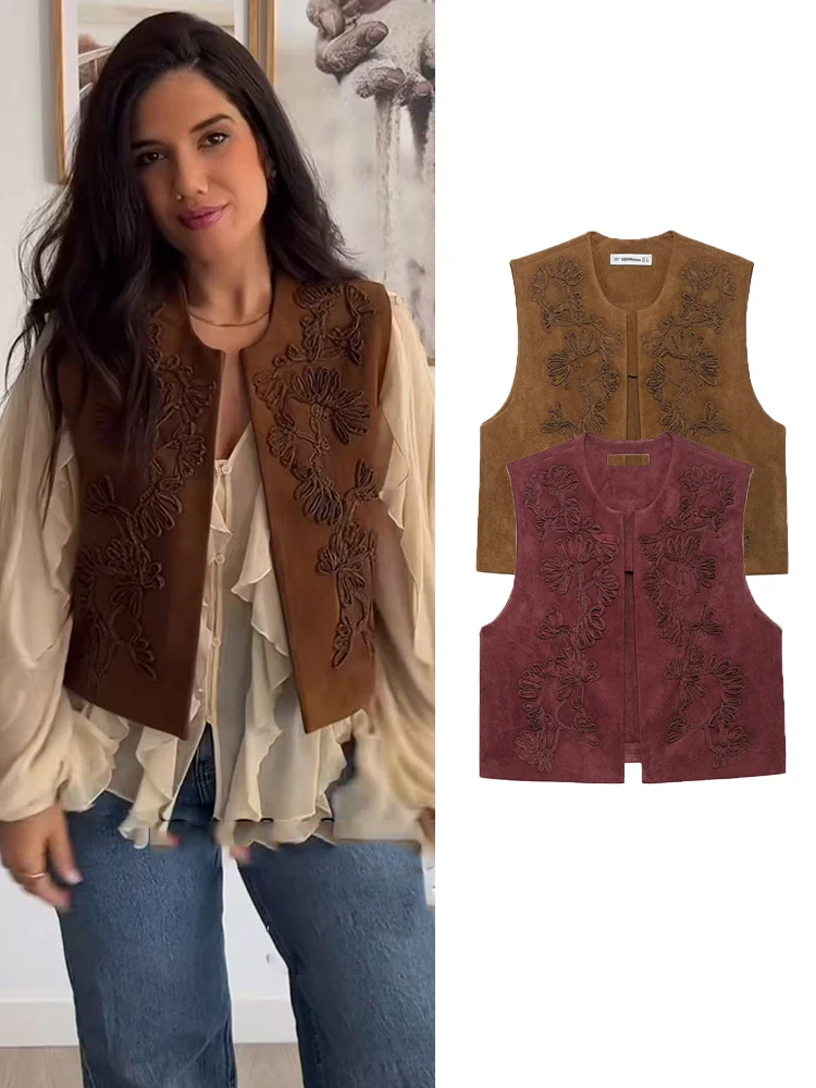 

TFMLN Spring Elegant Embroidery Flower Vest For Women Casual Loose Sleeveless Waistcoat Female Chic High Street Outwear Tops ﻿
