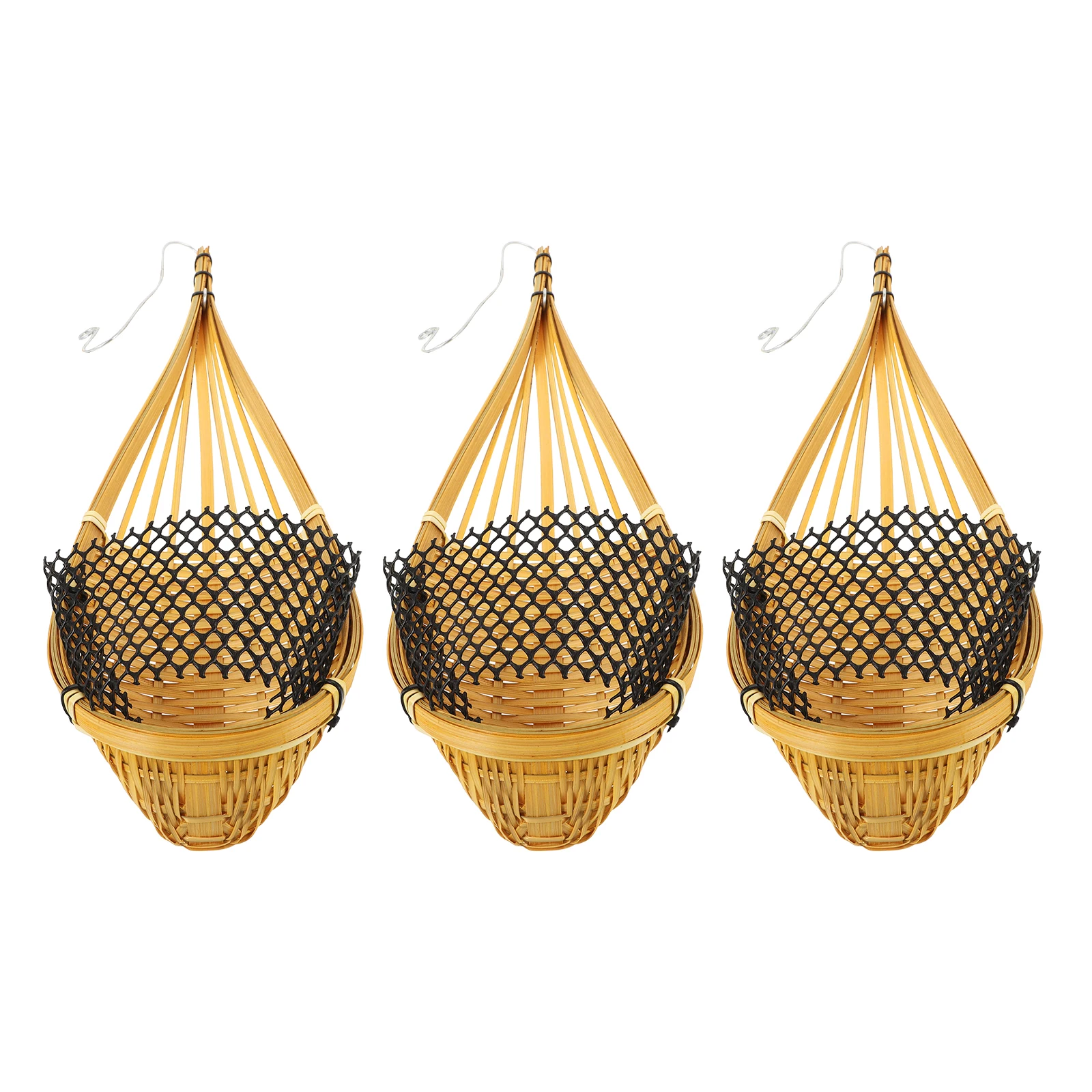 

3Pcs Decorative Woven Bamboo Hanging Flower Pots for Orchids Wall Planter with Metal Hook Balcony Garden Room Decor Rustic