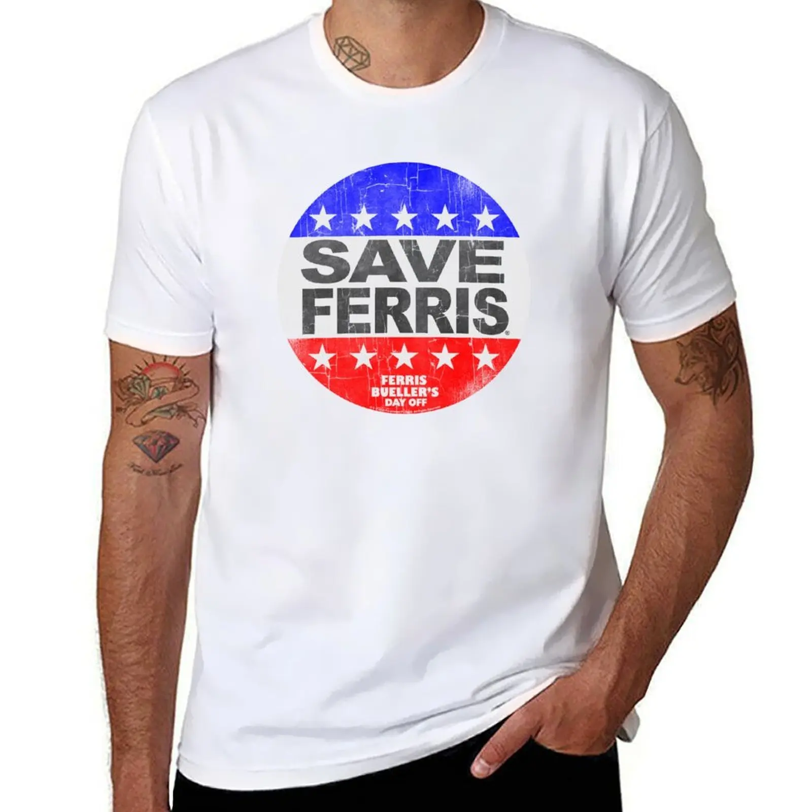 

Ferris Bueller Save Ferris American Flag Election Button T-Shirt t shirt man designer t shirt custom print T-Shirt