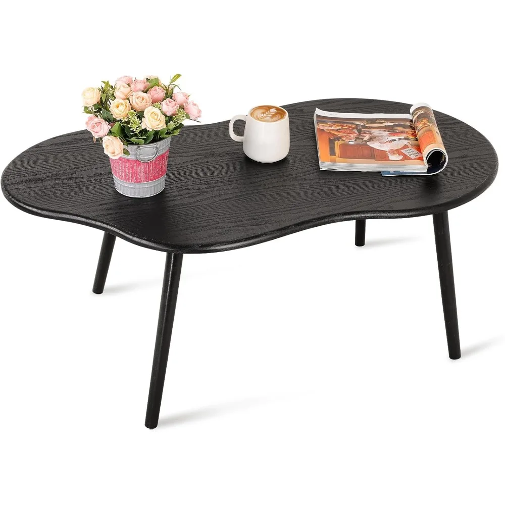 

Black Cloud Coffee Table for Small Spaces Modern Center Table Unique Coffee Table with Wood Legs Living Room Mid-Century