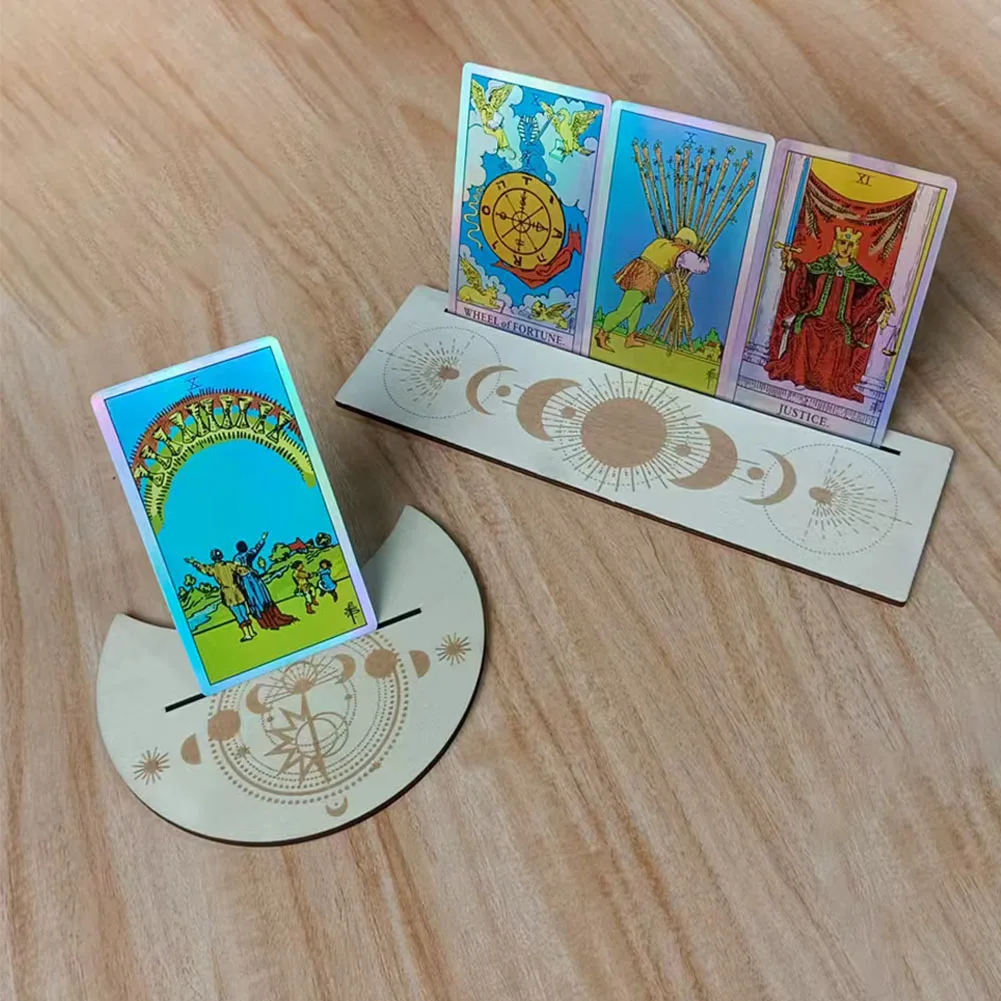 2pc/set of Moon Phase Wooden Tarot Card Display Stand Holder Witch Horoscope Ouija Altar Props Card Board Game Accessories Decor