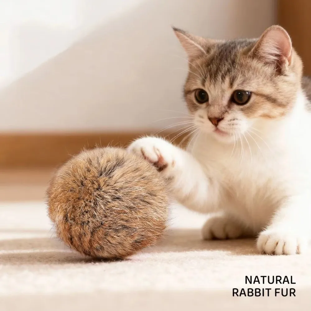 New Rabbit Fur Cat Toy Ball Scratch Resistant Durable Fluffy Cat Toy Soft Pet Sniffing Toys for Indoor Cats Kicks Chase Games