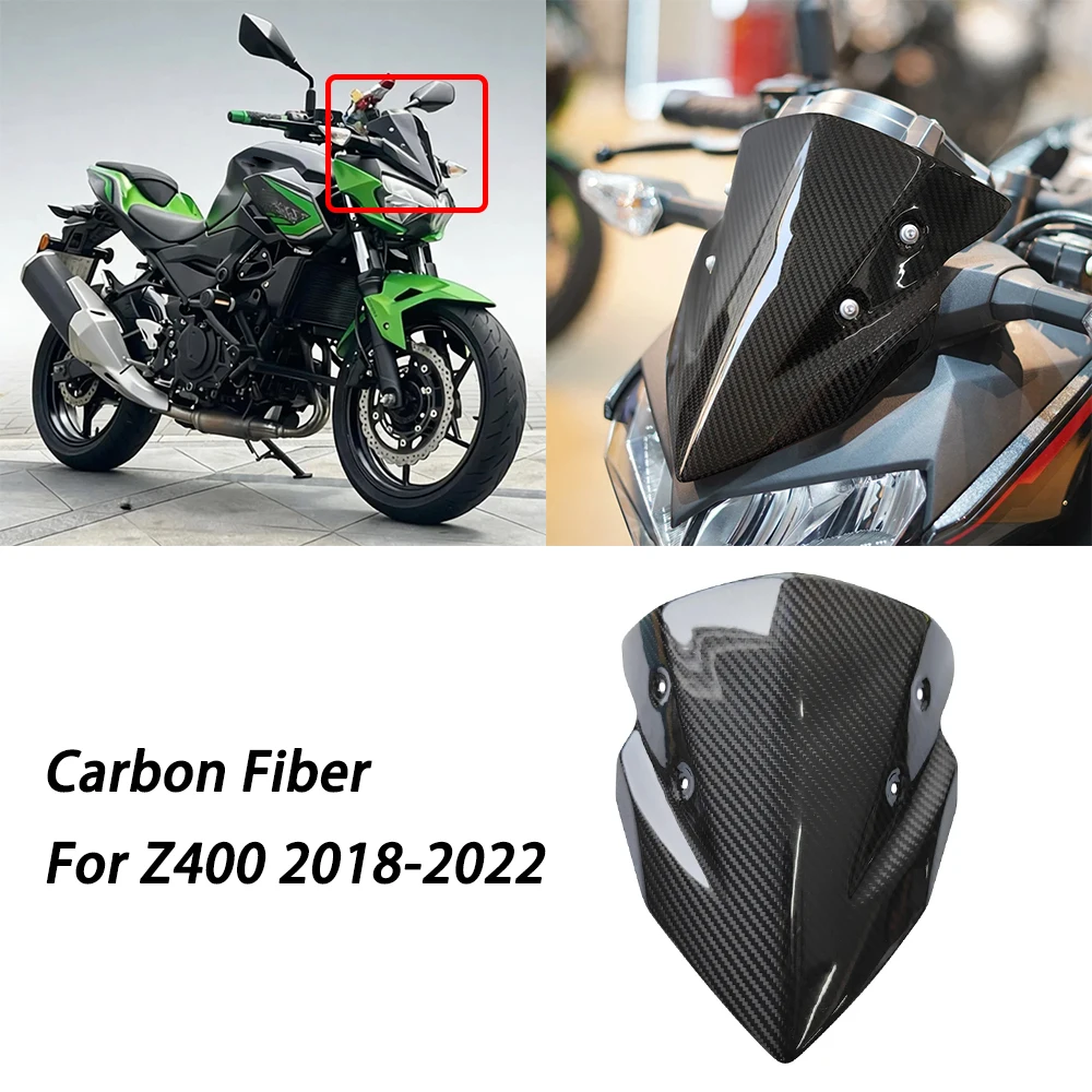 Motorcycle Windshield Windscreen Carbon Fiber Wind Shield Screen Deflectors For Kawasaki Z400 2018-2022