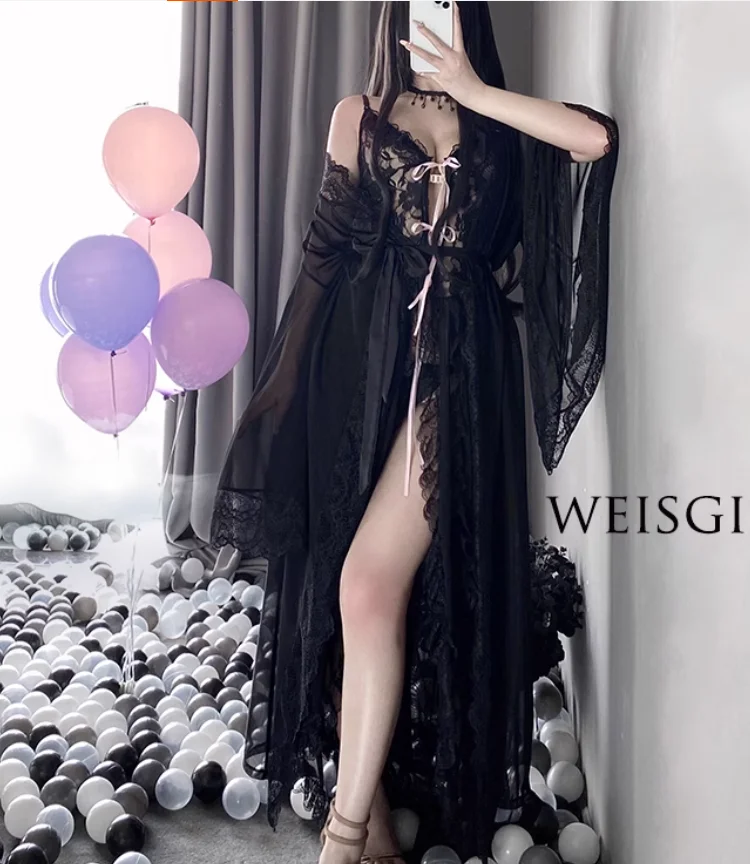 Sexy Goddess Palace Nightgown Lace Slim Black Nightgown Pajamas