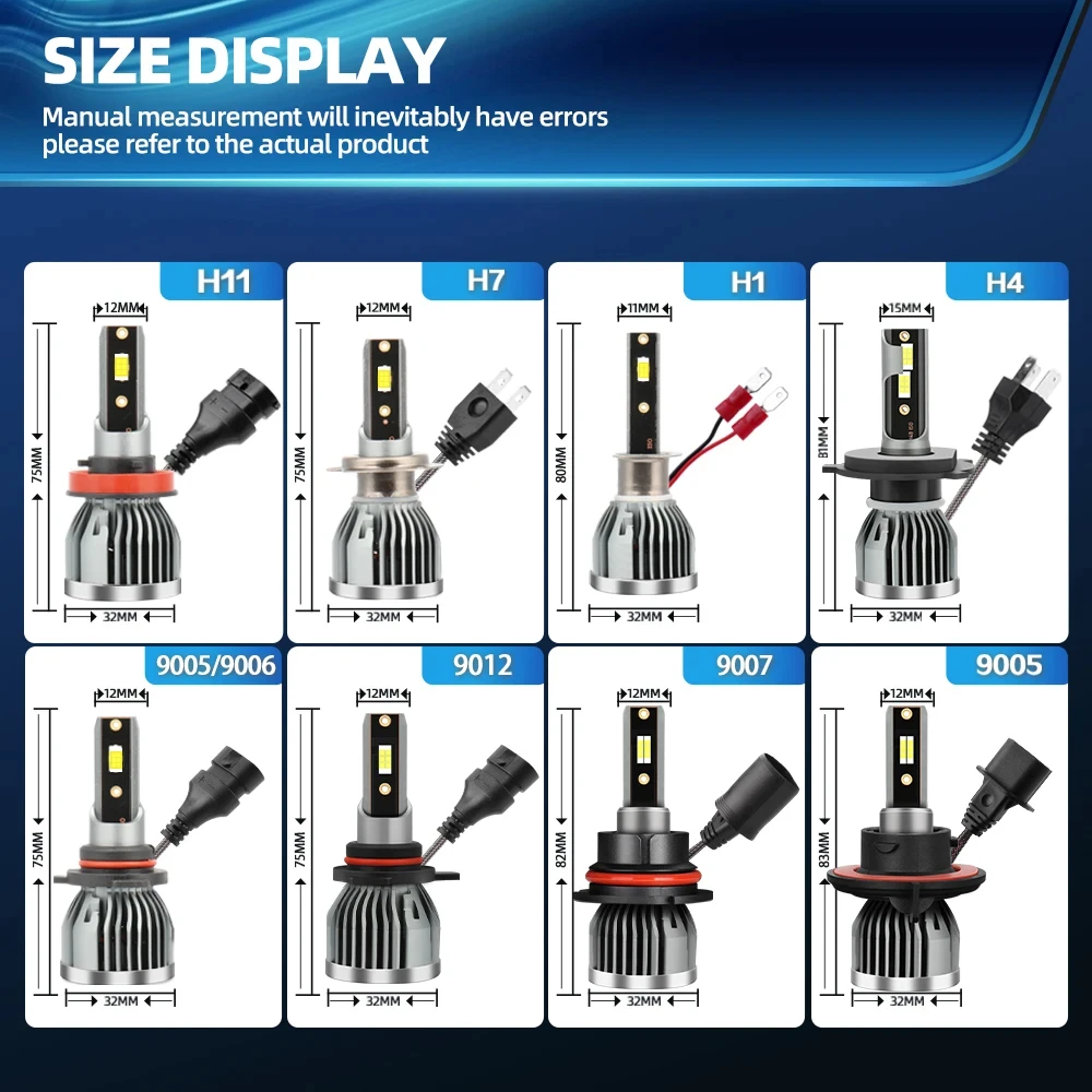 H7 Single Beam Combo LED Headlights Super Bright 6500K  Super White 3570 CSP Chips Internal Drive Light Bulbs