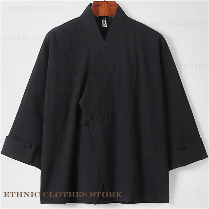 Cardigan Kimono japonais en coton et lin, grande taille 3XL-9XL, rétro Haori Yukata, hauts Harajuku, vestes Kimono, vêtements d'extérieur, chemise ample pour hommes