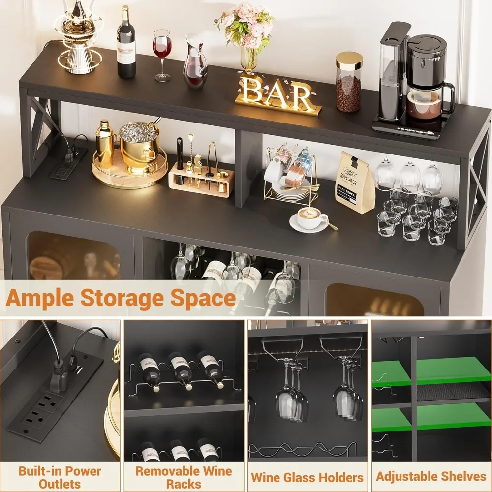 Barsch rank mit Steckdosen, Schnaps schrank mit LED-Leuchten und Glas halter, Aufbewahrung buffet Kaffee bar