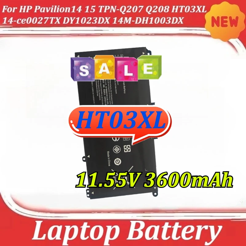 

High-Quality HT03XL Laptop Battery for HP Pavilion14 15 TPN-Q207 Q208 HT03XL 14-ce0027TX DY1023DX 14M-DH1003DX 11.55V 3600mAh