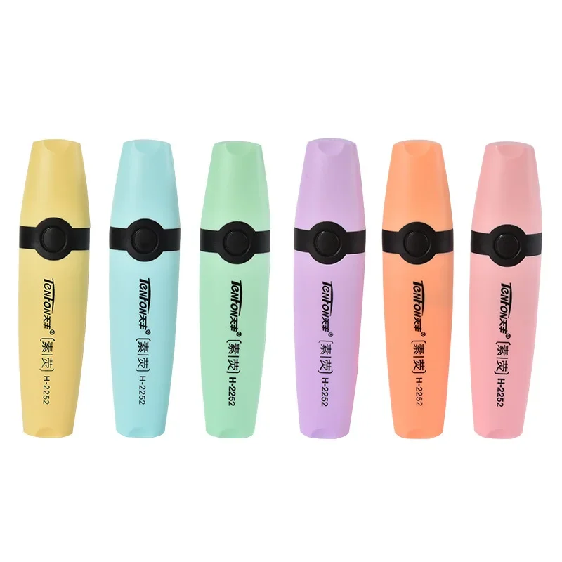 6 Pçs/set Pastel Plano Única Cabeça Luz Cor Oblíqua Desenho Marcadores Caneta Fluorescente Marcadores para Presente Escolar Papelaria