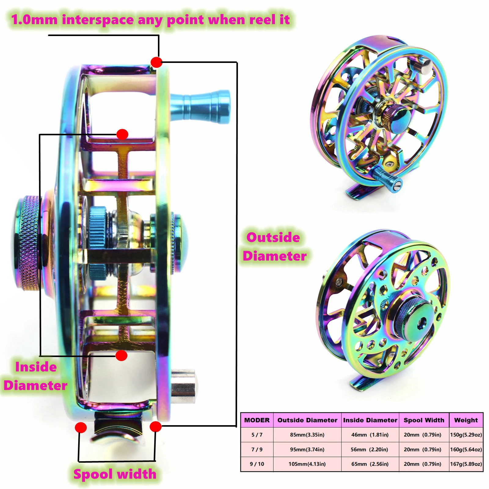 NEW Colorful Fly Fishing Wheel 5/7 7/9 9/10 WT Fly Reel CNC Machine Cut Large Arbor Die Casting Aluminum Fly Reel Stream Fishing