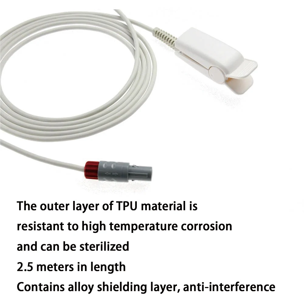 Compatible Heal force,Creative 5 Pin Double Slot 80° Monitor, Reusable SPO2 Prob Sensor for Pulse Oximeter Oxygen Saturation