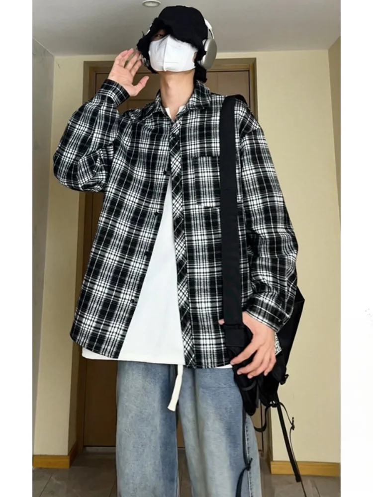 

Утепленная флисовая мужская рубашка в клетку в американском ретро-стиле, теплая зимняя верхняя одежда с пуговицами, длинный рукав, молодежная мода