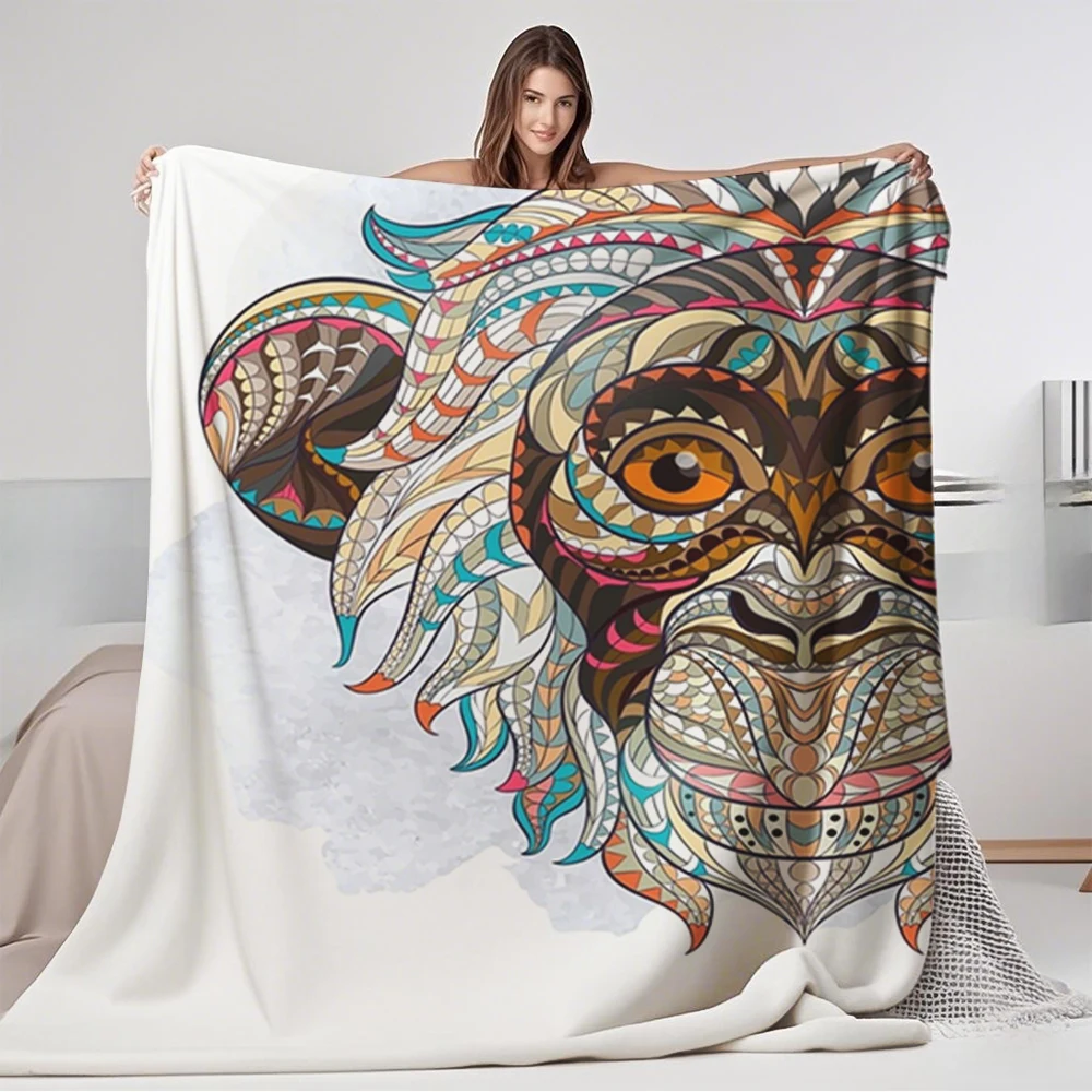 

Selected Flannel Soft Blanket Ethnic Monkey Bohemian Premium Bedding Plush Throw With Hypoallergenic Fade-resistant Blankets