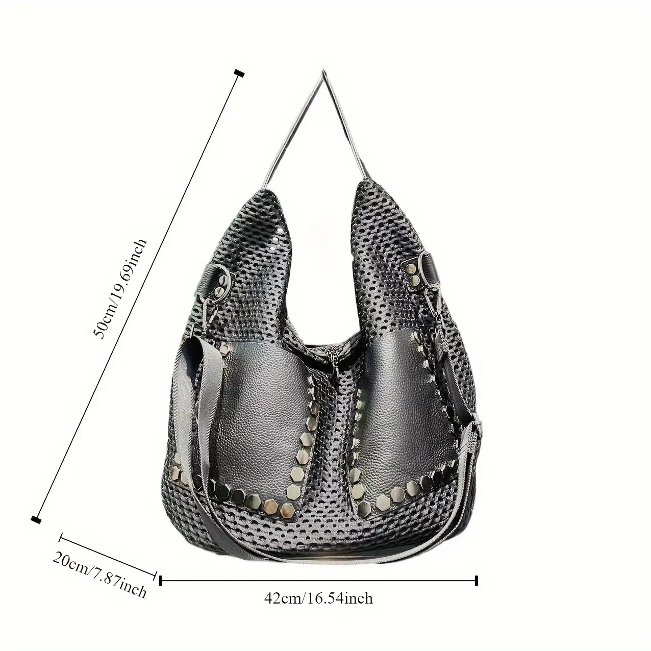 Women\'s Large Capacity Shoulder Bag Fashionable Mesh Splicing Genuine Leather Crossbody Bag