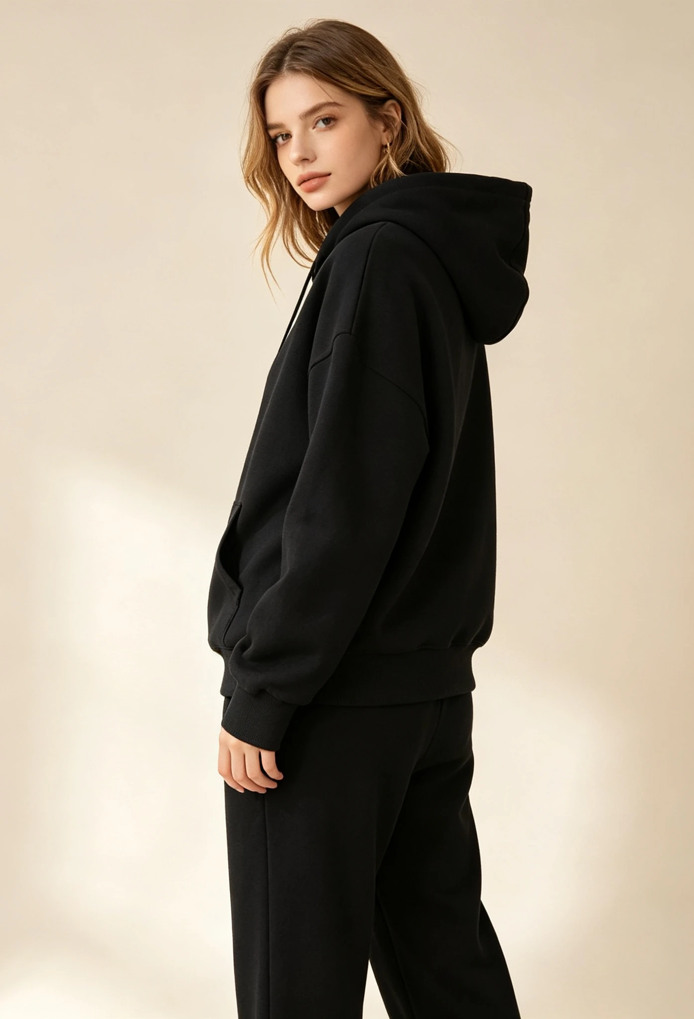 Autumn and Winter Women's Soft and Comfortable Sports Suit Solid Color Hooded Sweat Drawstring Pants Casual Home Suit