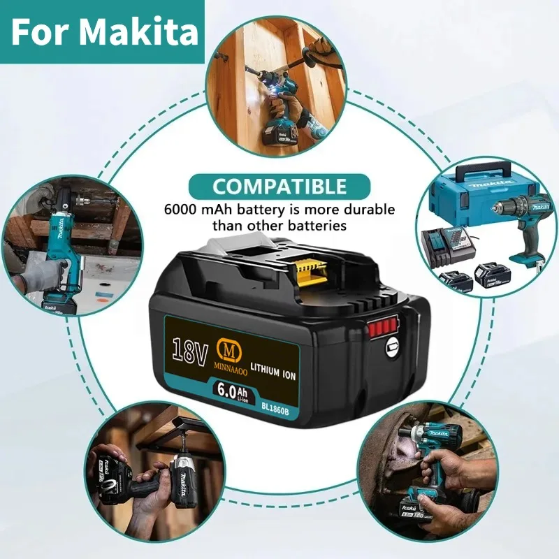 Genuine For Makita🔋 18V 6000mAh Rechargeable Battery BL1860/BL1850/BL1840 Compatible with LXT Tools