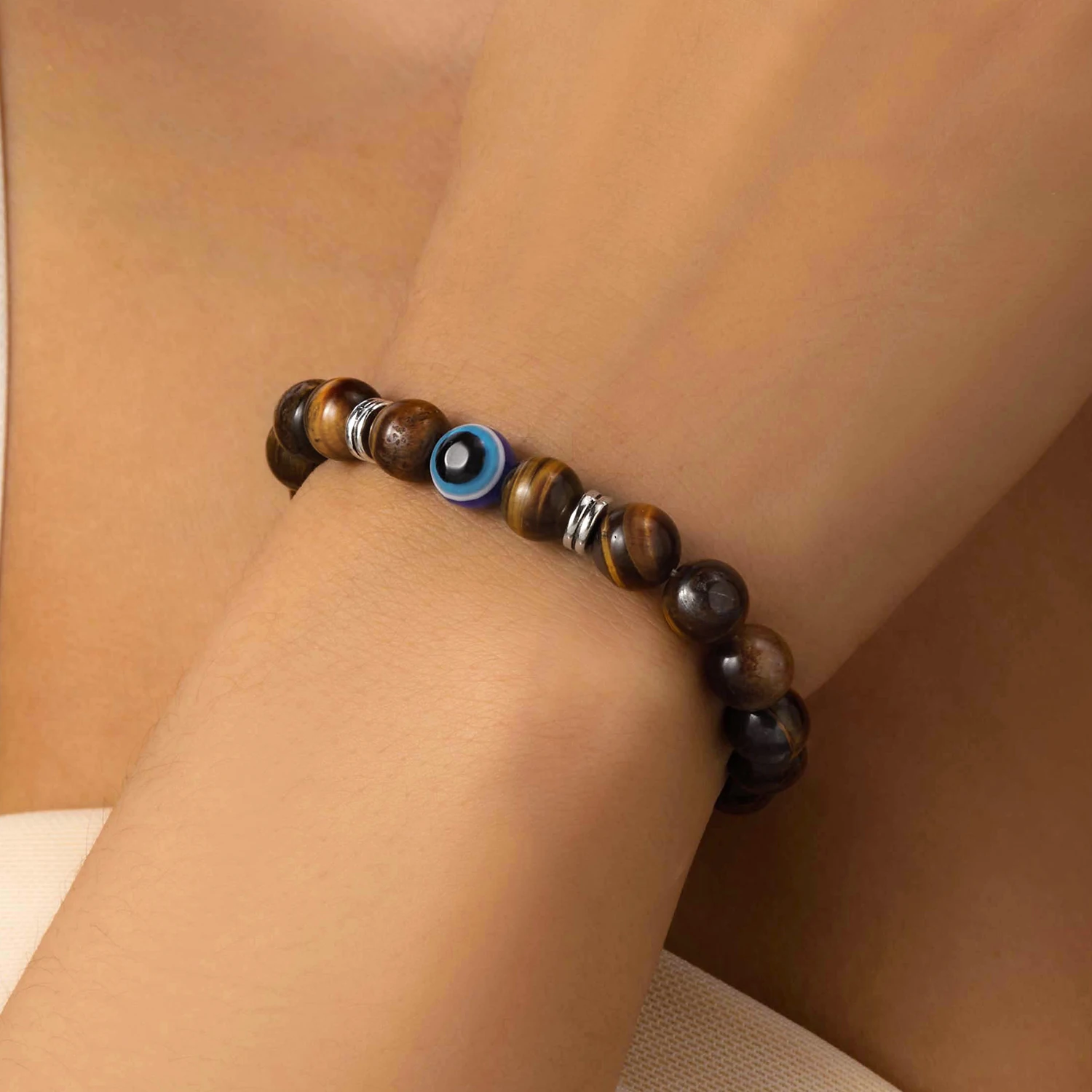 8mm Natural Stone Bracelet Lucky Turkish Evil Eye Bracelet Tiger Eye Beads Bracelets for Women Men Yoga Jewelry Pulsera Hombre