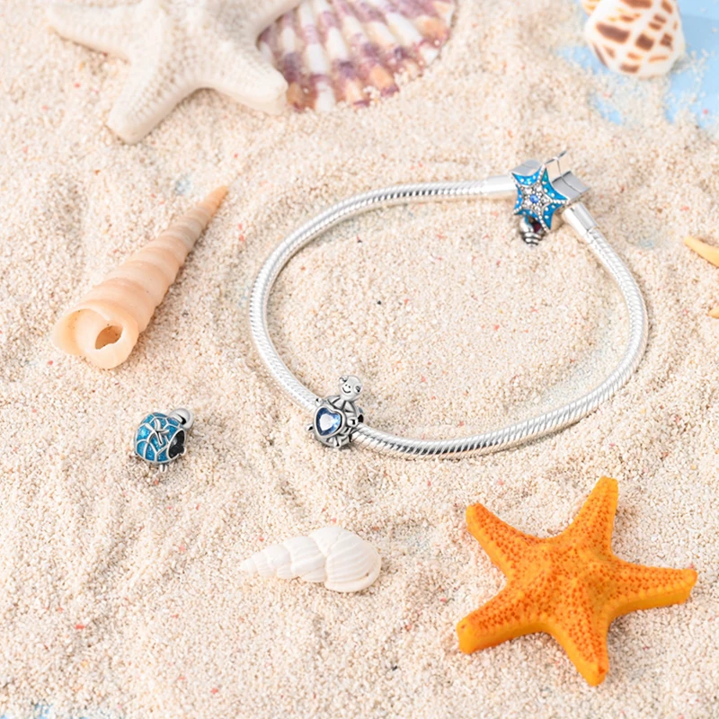 Charms Plata 925 Cute Chibi Style Blue Turtle Shape Charm Bead Fit 3mm Bracelets Necklace For Women Luxury DIY Fine Jewelry Gift view 4