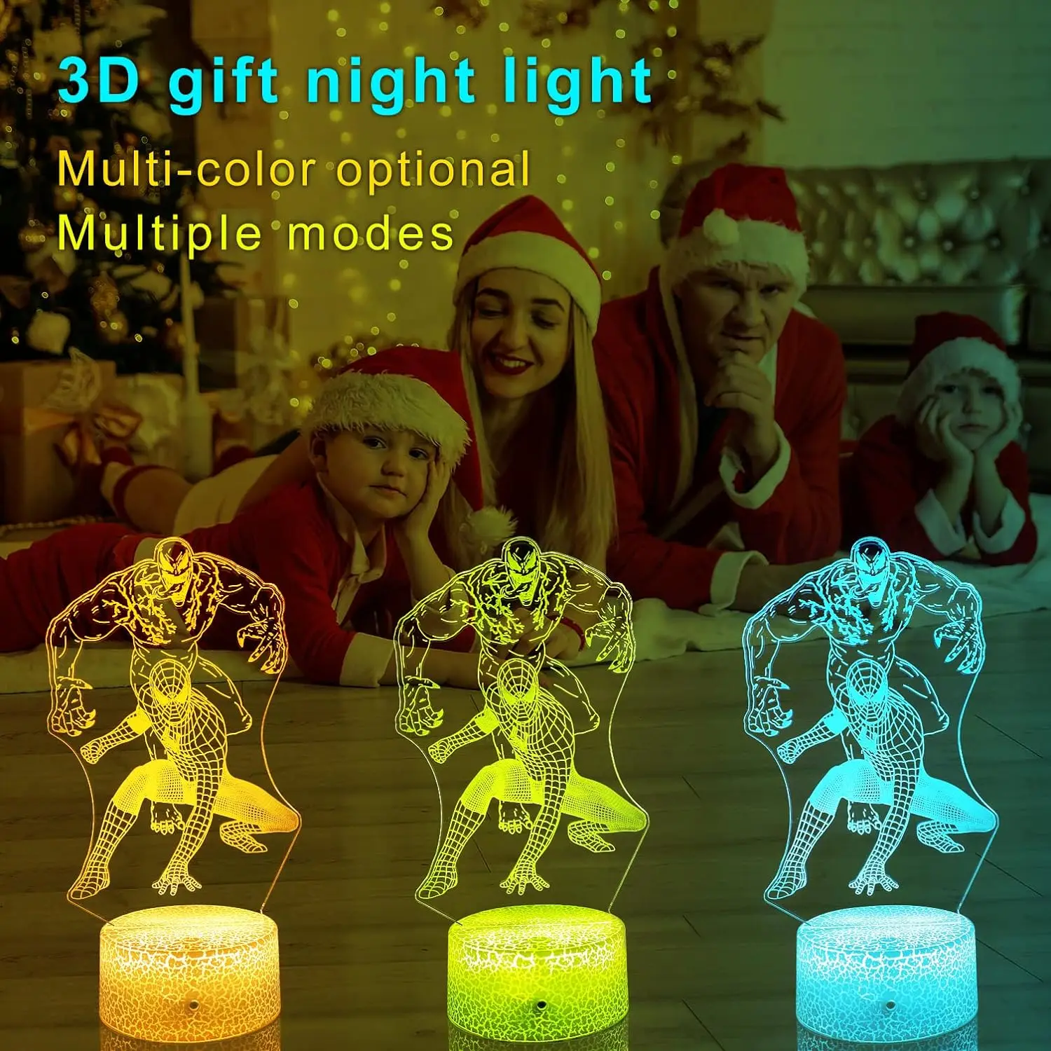 Superhero 3D Night Lamp Children\'s Room Decoration Table Lamp with Remote Control and 16 Colors USB Desk Lamp Kids Christmas Gif