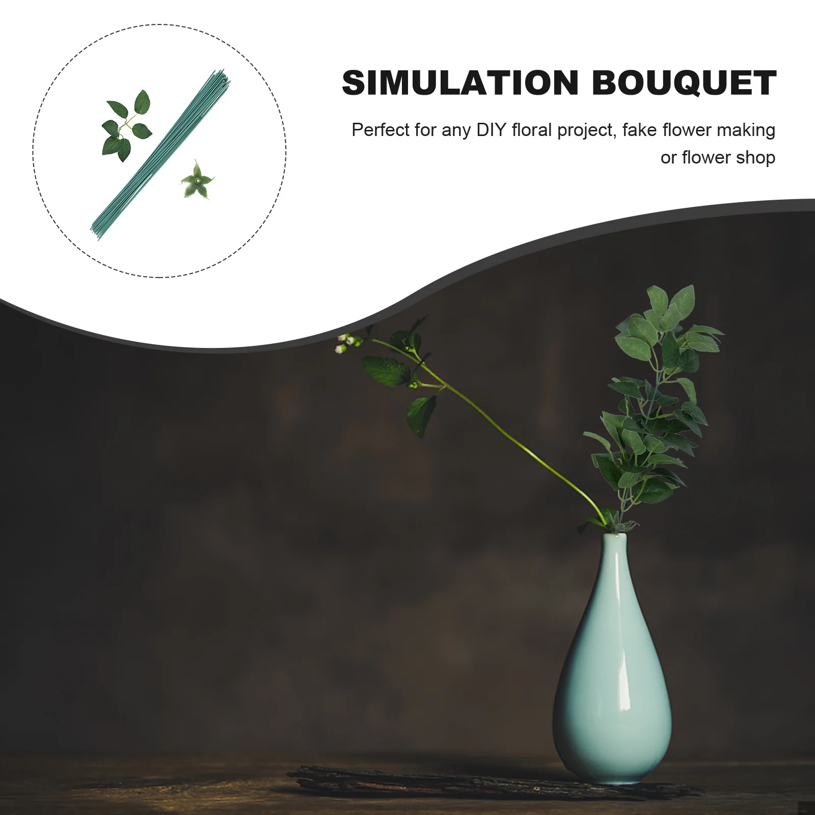 ลวดก้านดอกไม้สีเขียว 90 ชิ้น ใบไม้ประดิษฐ์ ลวดเหล็กสำหรับงาน DIY ต้นไม้ประดิษฐ์ วัสดุทำมือ อุปกรณ์งานฝีมือ