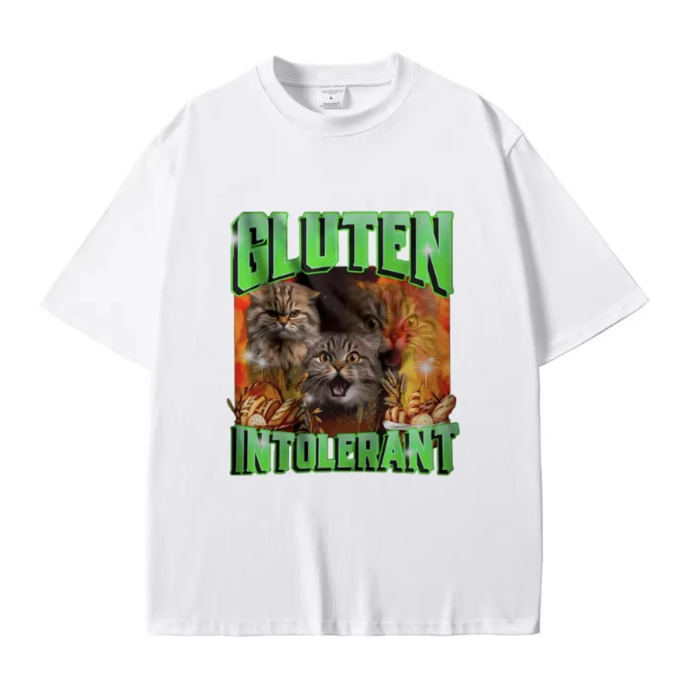 Gluten-tolerant Cat-themed Printed T-shirt Women Men Fashionable Fitting Street Style Casual Comfortable Short-sleeved Shirt Y2K