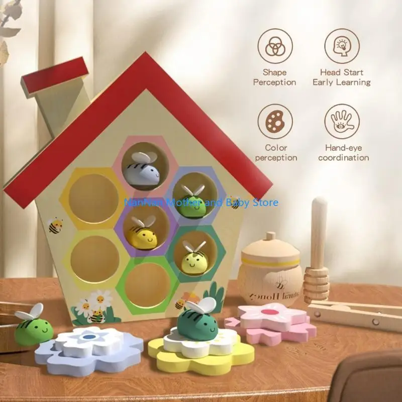 

ColorSorting Toy Puzzle Wooden Bees with Fine Motor Skill Learning Gift Preschool Activity