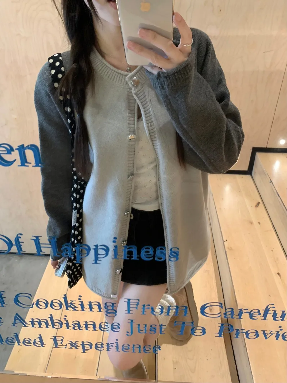 Gaganight Women O neck Color Blocked Sweater Cardigan 2024 Autumn Winter New Temperament Lazy Gray Long Sleeved Knitted Jacket