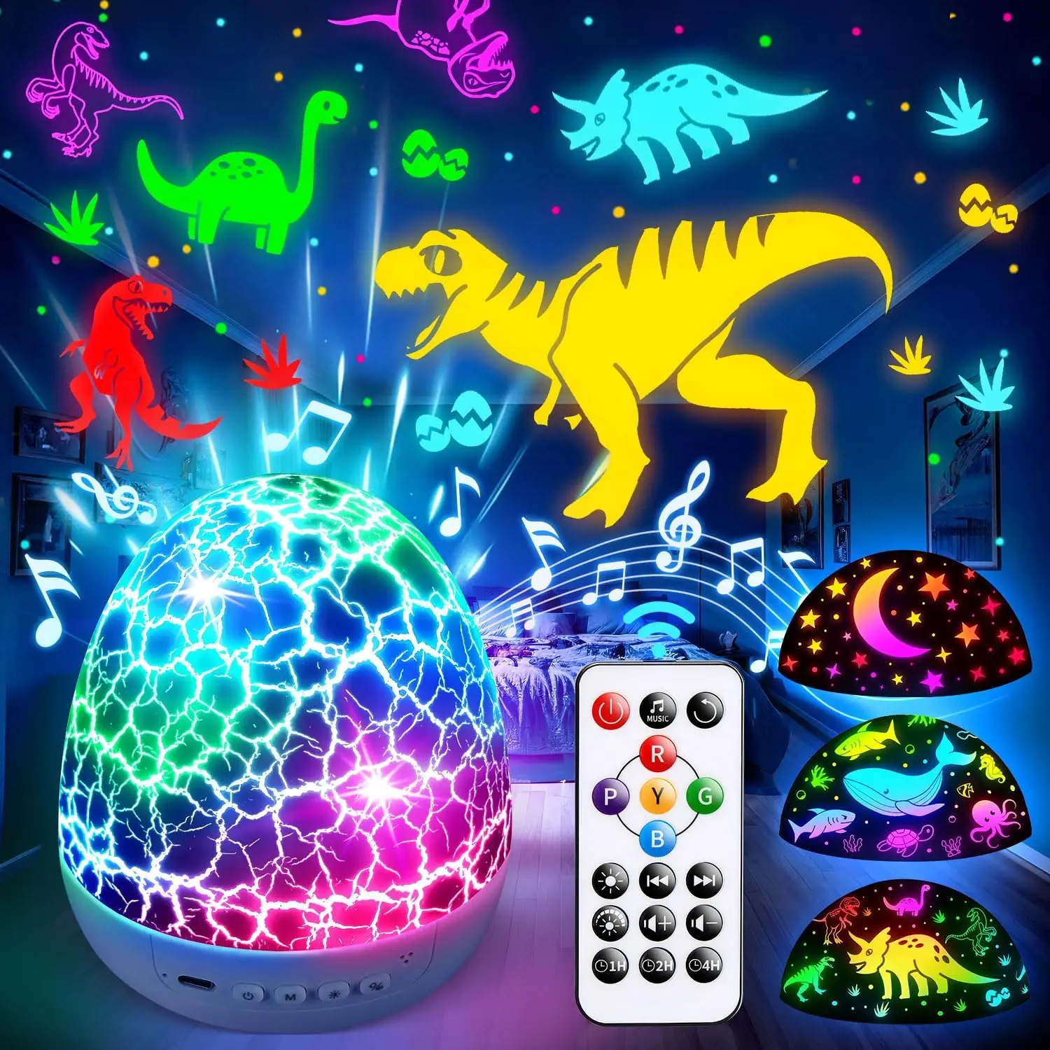 

Игрушки-динозавры для детей 3-5 лет, пасхальные подарки с ночником-проектором, 15 звуков и 3D-фильмы, пульт дистанционного управления