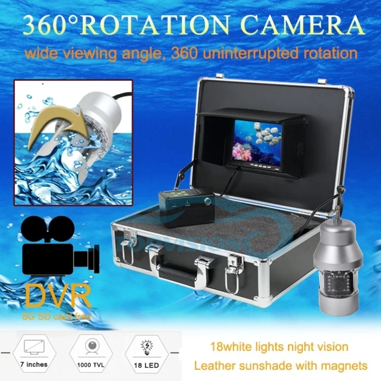 Video Water Camera Recorder Fishing Rotation Cam Night-vision 7inch Ice Fish Finder System 18 LED Waterproof Underwater Camera