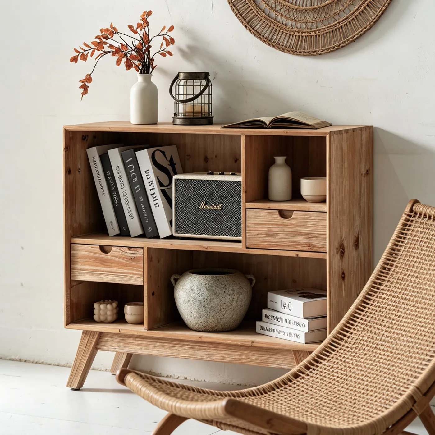 ins medieval wabi-sabi wind lattice storage B & B American shelf Multifunctional locker Solid wood dining side cabinet