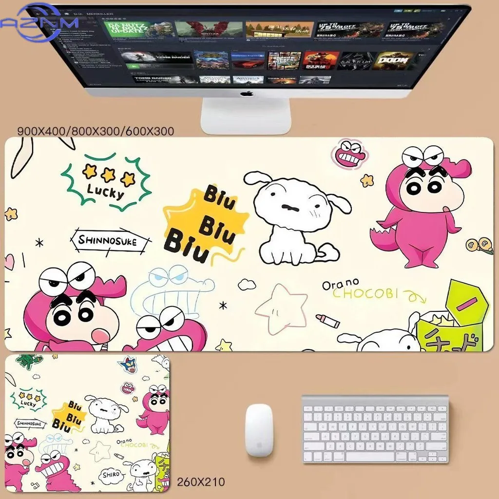 Kawaii Shin-chan Theme Mouse Pad - Jumbo  Cartoon Desk Mat, Anti-Slip Rubber for Study/Office