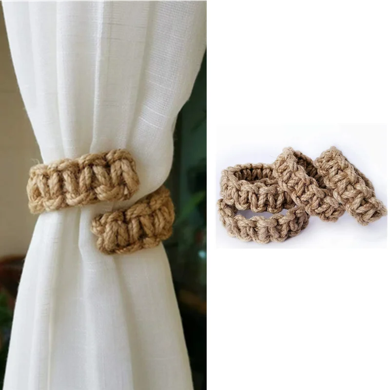 Curtain Holder Retro Jute Curtain Tieback Twist Knotted Curtain Strap Buckle Holdback Curtain Strap Home Decoration Accessories