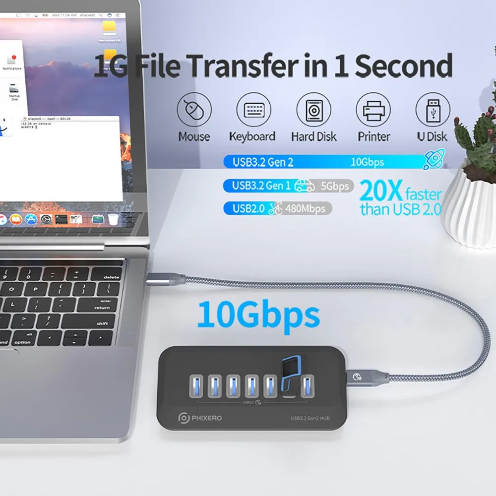 Док-станция PHIXERO USB 3,2, концентратор, 10 Гбит/с, разветвитель, док-станция, многопортовый разъем для SD-карты, тип C Gen2 для ноутбука Surface PC 3,0