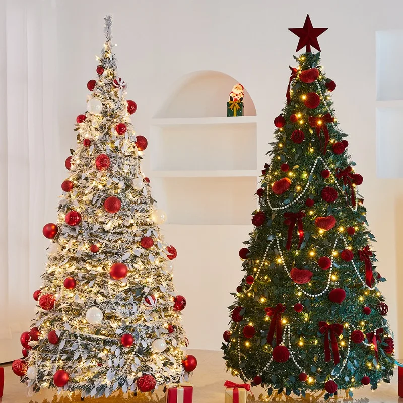 Folding Tree Luminous Flocking Christmas Decorative Tree Home Living Room Retractable Christmas Tree