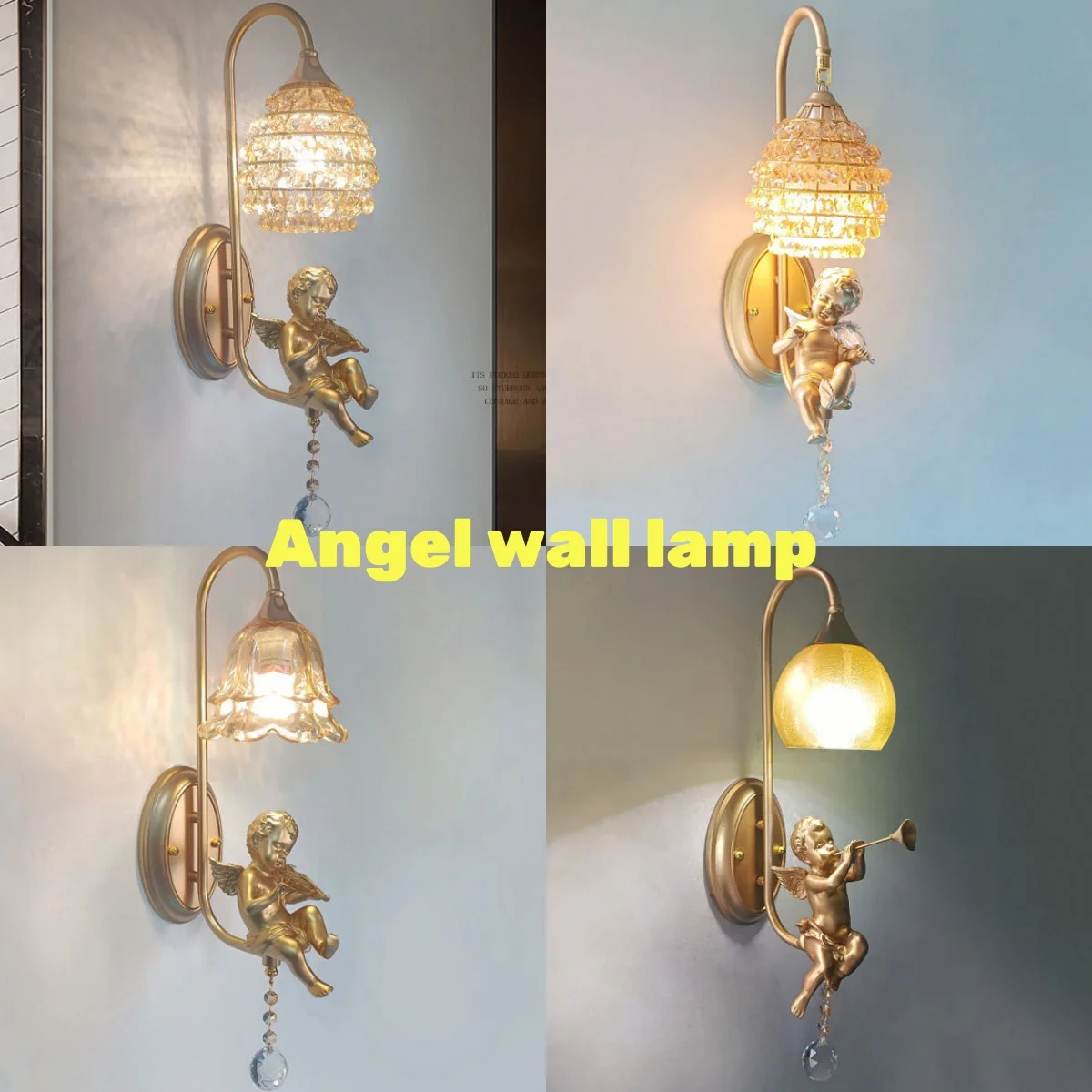 Luxo todo o cobre anjo dourado lâmpada de parede decoração para casa sala estar quarto corredor lâmpada parede retro lâmpada cabeceira iluminação led