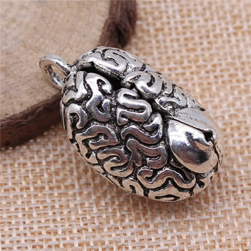 2pcs 21x37mm Charms Human Brain DIY Jewelry Findings Antique Silver Color For Necklace Making