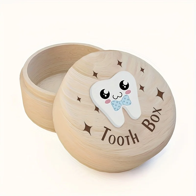 1PCS Wooden Tooth Box 3D Tooth Pattern Umbilical Cord Preservation Storage Fetal Hair Birth Souvenir Tooth Collection Home Decor