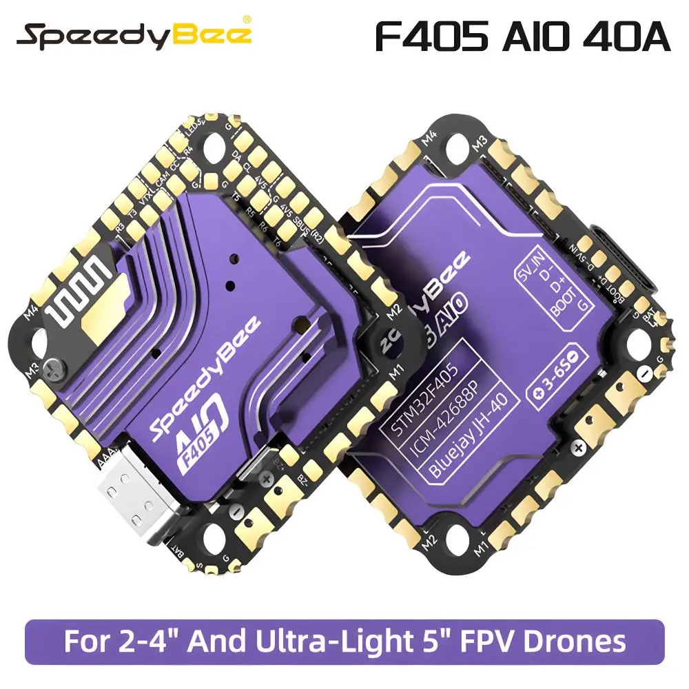 

SpeedyBee F405 A10 40A Flight Controller 3S-6S ICM-42688P Gyro 25.5x25.5mm For 2-4" Ultra-Light 5" FPV Drones Wireless