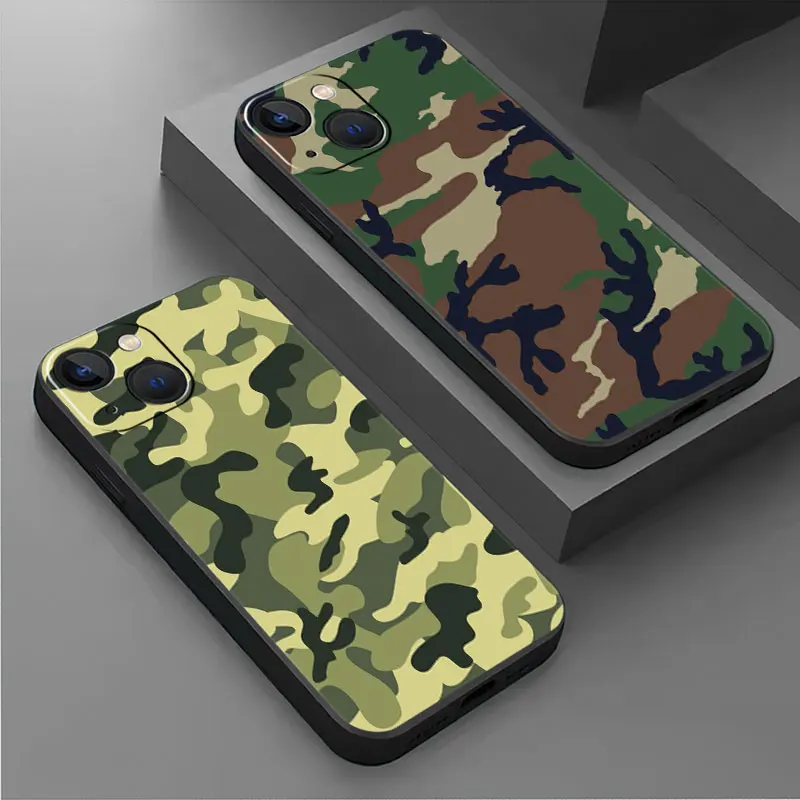 TPU Soft Case for Apple iPhone 11 Pro Max SE XS X XR 14 15 Plus 8 7 6S 12 13 Mini Camouflage Pattern Camo military Army Coque