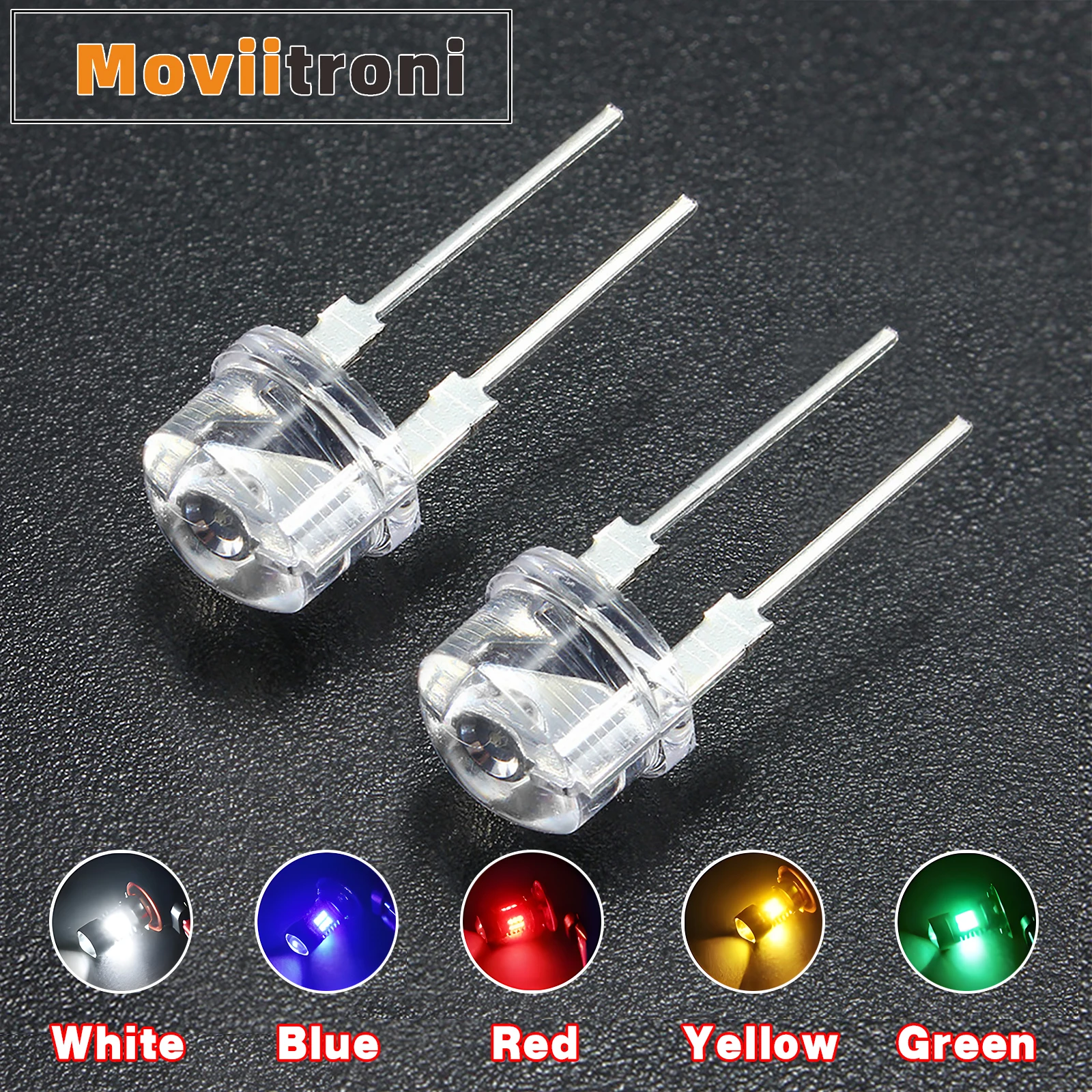 50pcs F8 8mm White Blue Green Red Yellow LED Clear Super Bright Hat Light Emitting Diodes Highlighted Lamp 0.25/0.35/0.5/0.75W