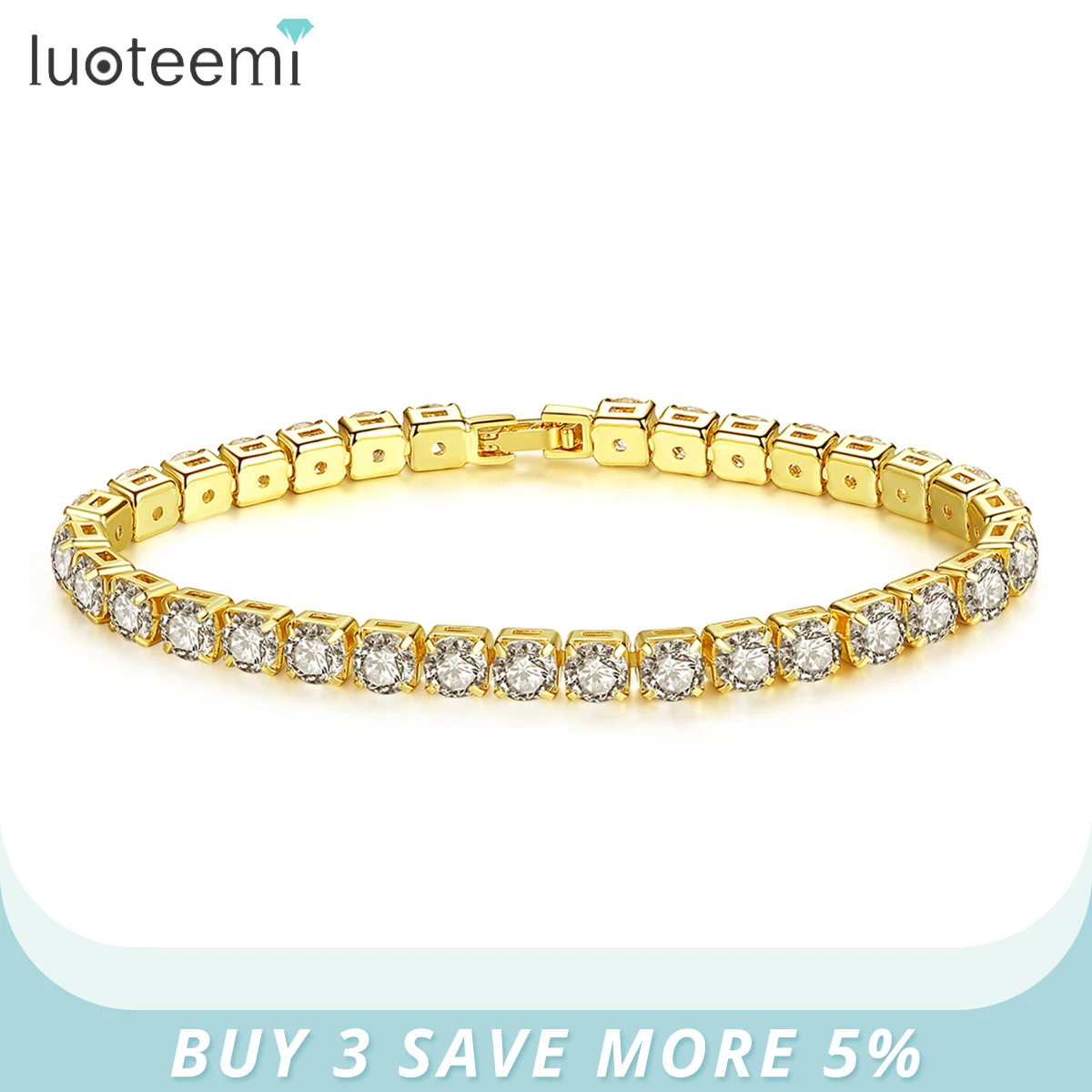 LUOTEEMI 3mm 4mm 5mm Charm CZ Tennis Bracelet Bangles for Women Gold Color Zircon Iced Out Stone Chain Men\'s Accessories