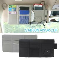 Car Sun Visor Organizer Multi-Pocket Car Visor Storage Pouch With Glasses Clip PU Leather Cards Receipts Pouch With Zip