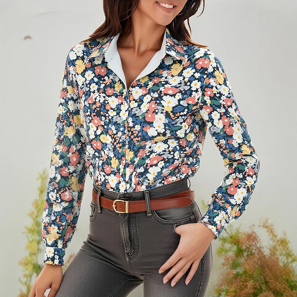 

Mia Muse Women's Shirts Autumn Winter Daily Intricate 2025 Elegant Floral Long Sleeve Turn-down Collar Casual Shirts