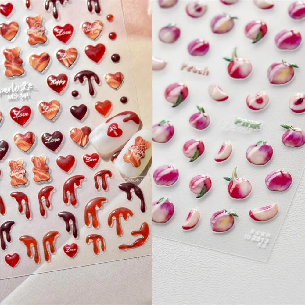 

1pcs 5D Kawaii Jelly Bear Peach Nail Art Stickers Cartoon Animals Fruit Adhesive Nail Decorations Decals DIY Slider Accessories