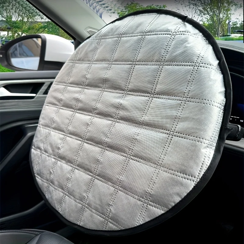 1pcs Steering Wheel Cover Silver Three Layer Metal Film Heat Insulating Sun Protective Cover Universal Steering Wheel Cover