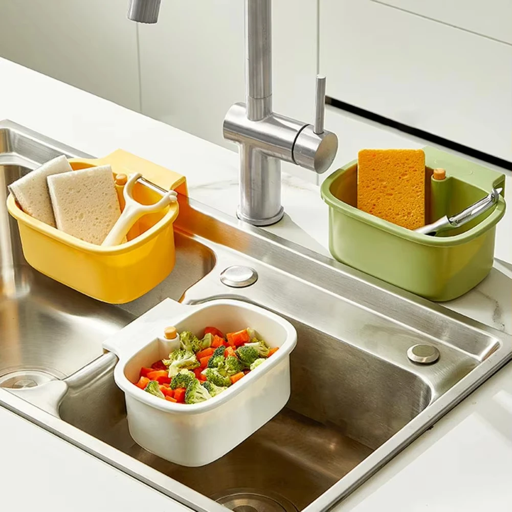 Plastic Sink Filter Sewer Anti-Clogging Food Waste Strainer Adjustable Dumping Basket Sink Sponge Rack Kitchen Waste Drain Tools